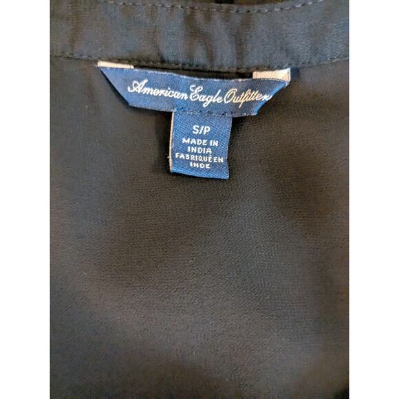 American Eagle Outfitters Black 3/4 Sleeve Blouse Lace Pleated Boho Size Small - Picture 6 of 7